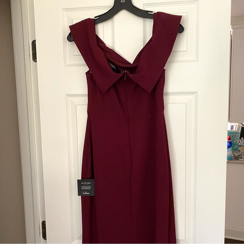 NWT Lulus Aveline Burgundy off the shoulder maxi dress